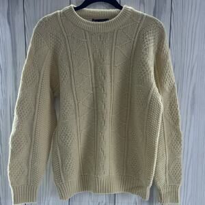 Vtg LAHMAR Sweater M Fisherman Cable Knit Cream Preppy Ivy League USA Made